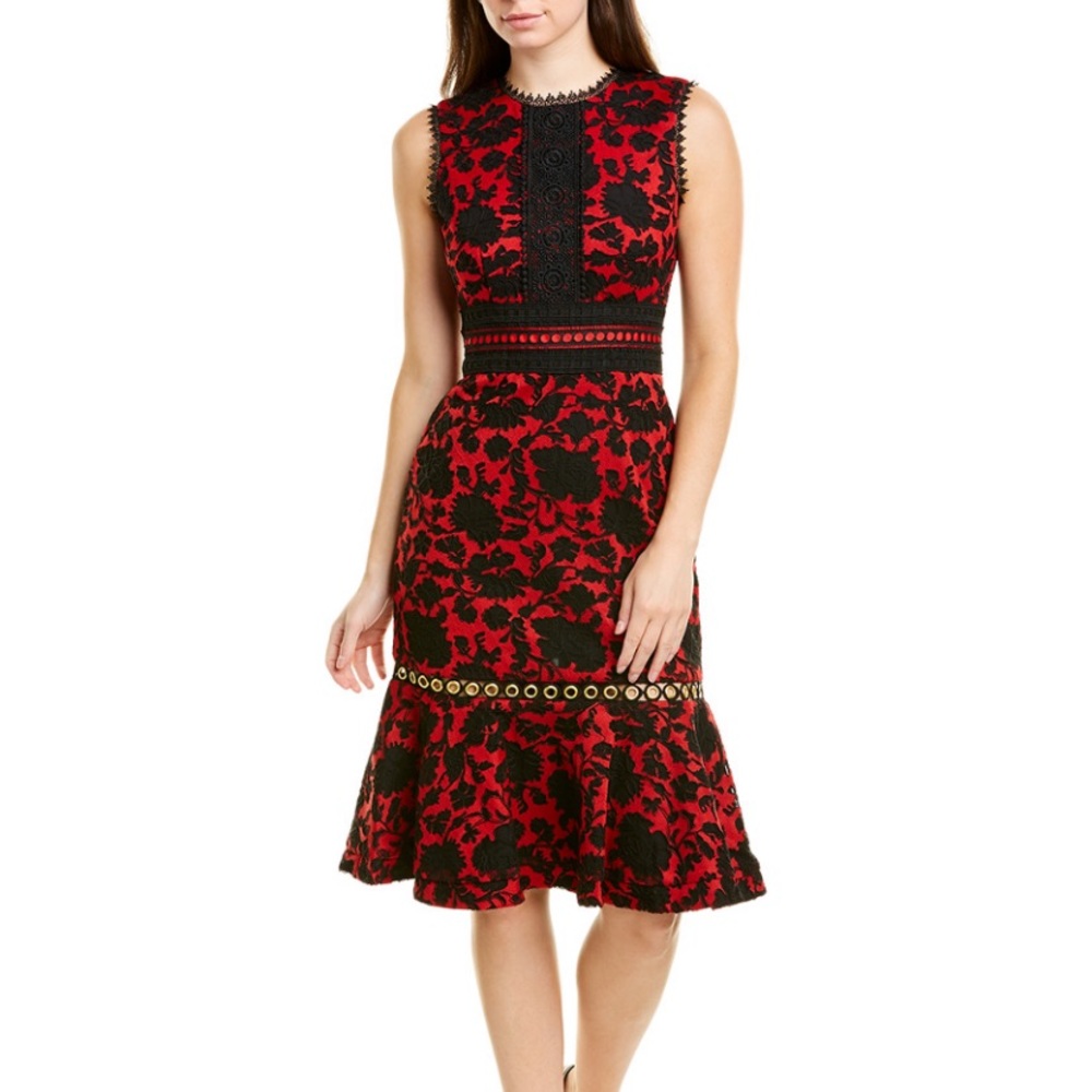 Saloni Trudi B red floral embroidered dress NWT 4